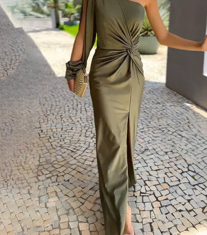 Alisa - Elegancka długa sukienka na jedno ramię dla kobiet