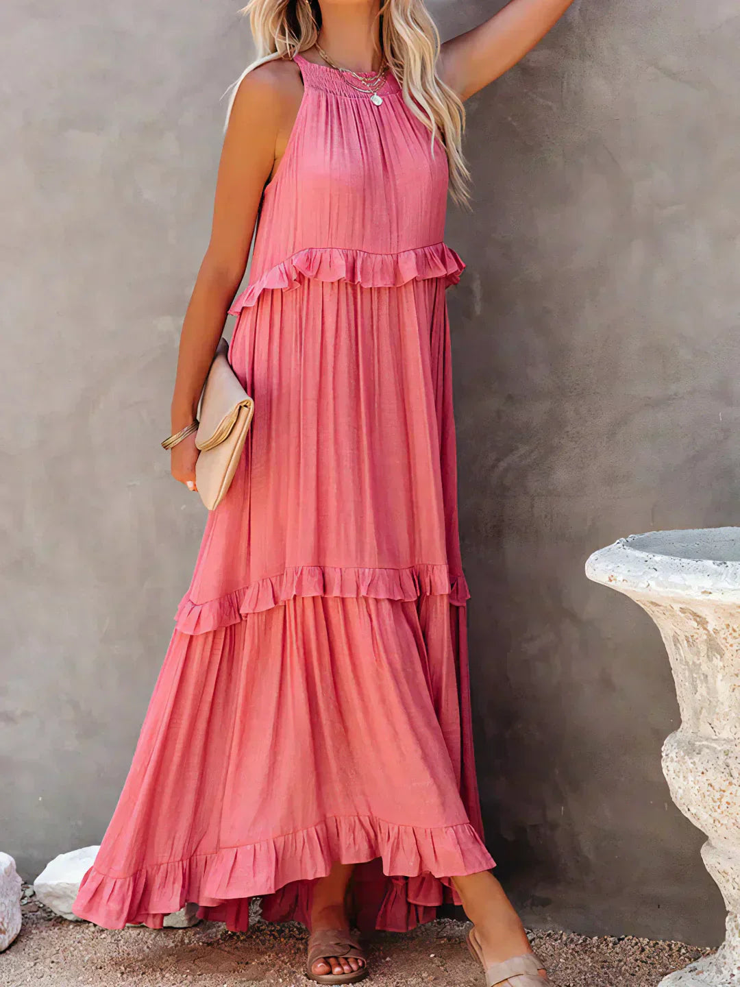 Sarah | Sukienka Maxi Halter z Falbanami (Prawie wyprzedana)