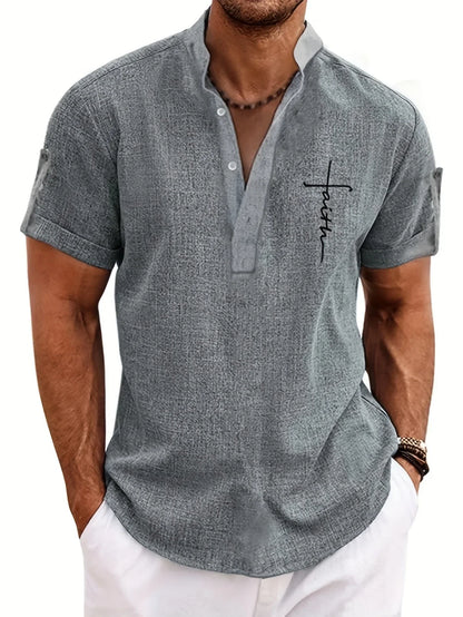 Elliott™ | Elegancka Koszula Krótki Rękaw z Stojącym Kołnierzem
