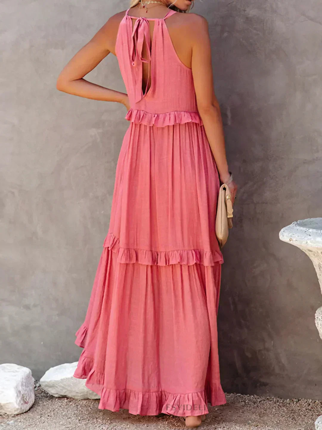 Sarah | Sukienka Maxi Halter z Falbanami (Prawie wyprzedana)