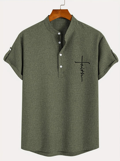 Elliott™ | Elegancka Koszula Krótki Rękaw z Stojącym Kołnierzem
