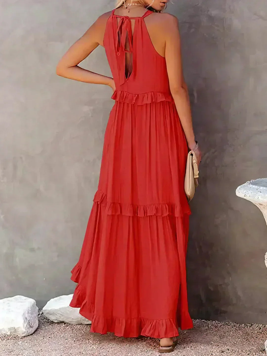 Sarah | Sukienka Maxi Halter z Falbanami (Prawie wyprzedana)