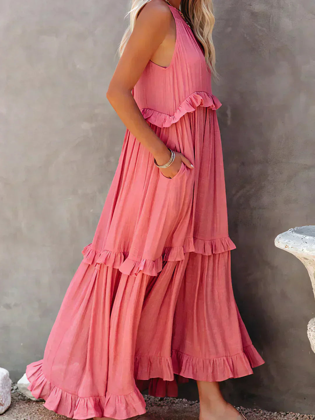 Sarah | Sukienka Maxi Halter z Falbanami (Prawie wyprzedana)