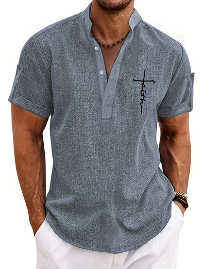 Elliott™ | Elegancka Koszula Krótki Rękaw z Stojącym Kołnierzem