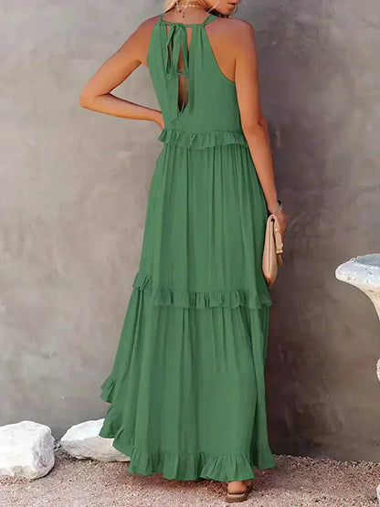 Sarah | Sukienka Maxi Halter z Falbanami (Prawie wyprzedana)