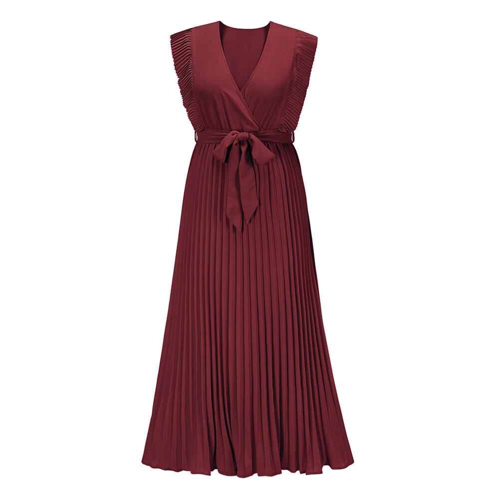 Lucyna™ Ciemno Czerwona Boho Festiwalowa Sukienka z Dekoltem w Serek