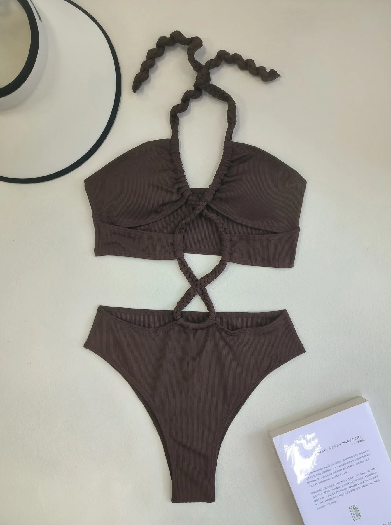 Cressida™ | Brązowy bikini halter z wiązanym detalem