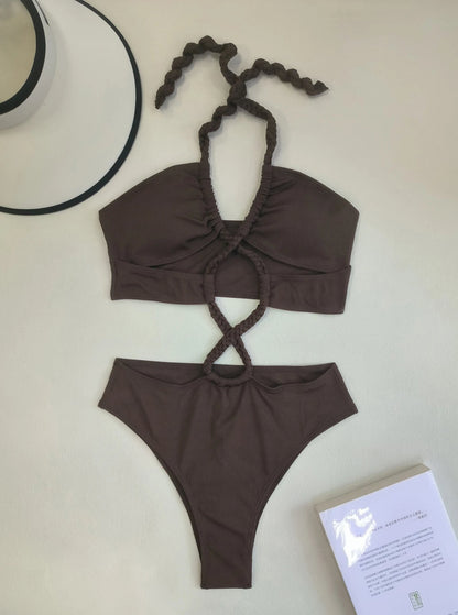 Cressida™ | Brązowy bikini halter z wiązanym detalem