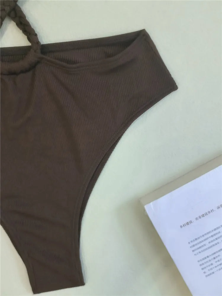 Cressida™ | Brązowy bikini halter z wiązanym detalem