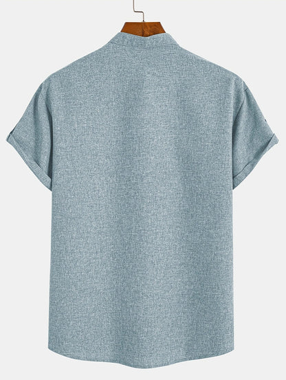 Elliott™ | Elegancka Koszula Krótki Rękaw z Stojącym Kołnierzem