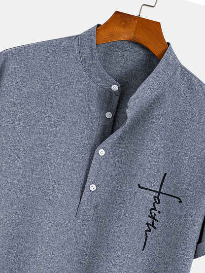 Elliott™ | Elegancka Koszula Krótki Rękaw z Stojącym Kołnierzem