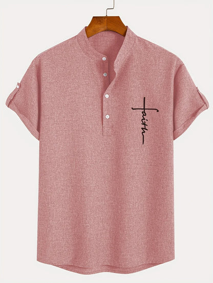 Elliott™ | Elegancka Koszula Krótki Rękaw z Stojącym Kołnierzem