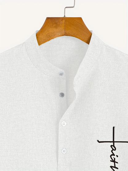 Elliott™ | Elegancka Koszula Krótki Rękaw z Stojącym Kołnierzem