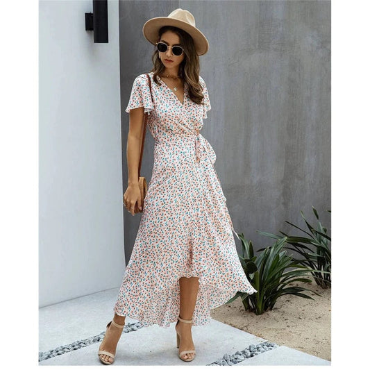 Helena™ - Różowa Sukienka Maxi z Printem Ibiza