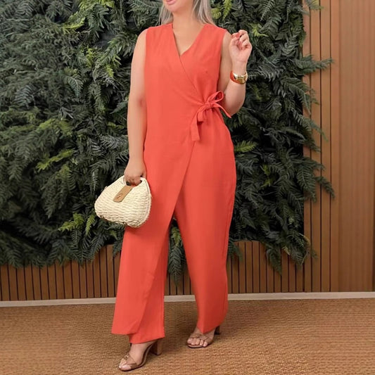 Elina™ – Mono Casual z Dekoltem w Szpic i Detalem Wstążki