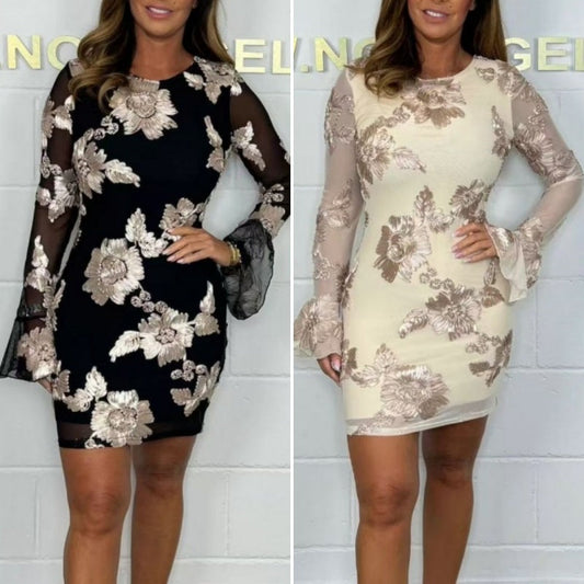 Thraia™ - Elegancka Sukienka Bodycon Haftowana w Kwiaty